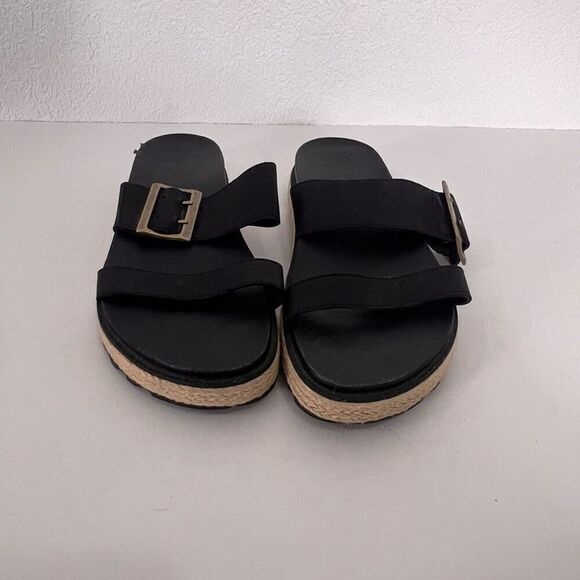 Sorel Black Leather Roaming Platform Slide Sandals - Picture 2 of 10